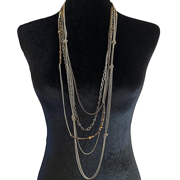 Multi Strand Necklace Gold Tone Beaded 31 Inch Length Boho Style - Picture 1 of 3